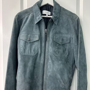 Grey-blue suede REISS Trucker Jacket (Mens)